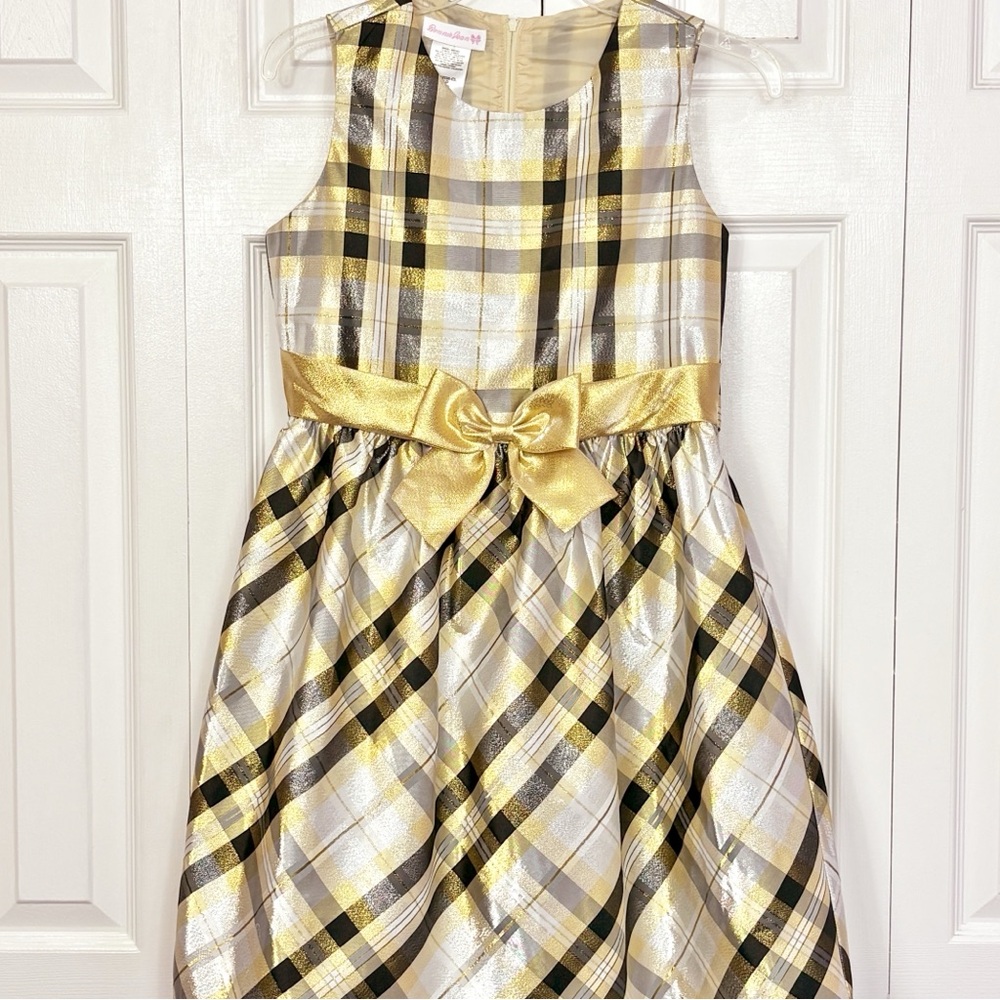 Bonnie Jean Gold & Black Metallic Plaid Sleeveless Party Dress Girls' 16